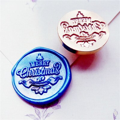 Retro god jul vax sigill stämpel huvud jingle bell snöflinga jultomten rådjur strumpa träd julstämpel vax stämpel huvud: God jul 04