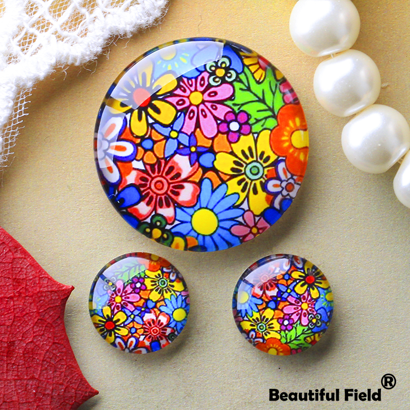 12mm 25mm 14mm 16mm 18mm 20mm Foto Schöne Glas Cabochons Runde Cameo-Set Handgemachte einstellungen Stein Blumen FL020