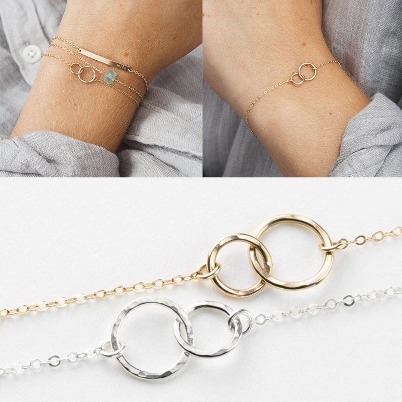 ROXI 925 Sterling Silver Bracelet Double Ring Circle Charm Bracelets for Women Simple Gold White Gold Women's Bracelets Jewelry