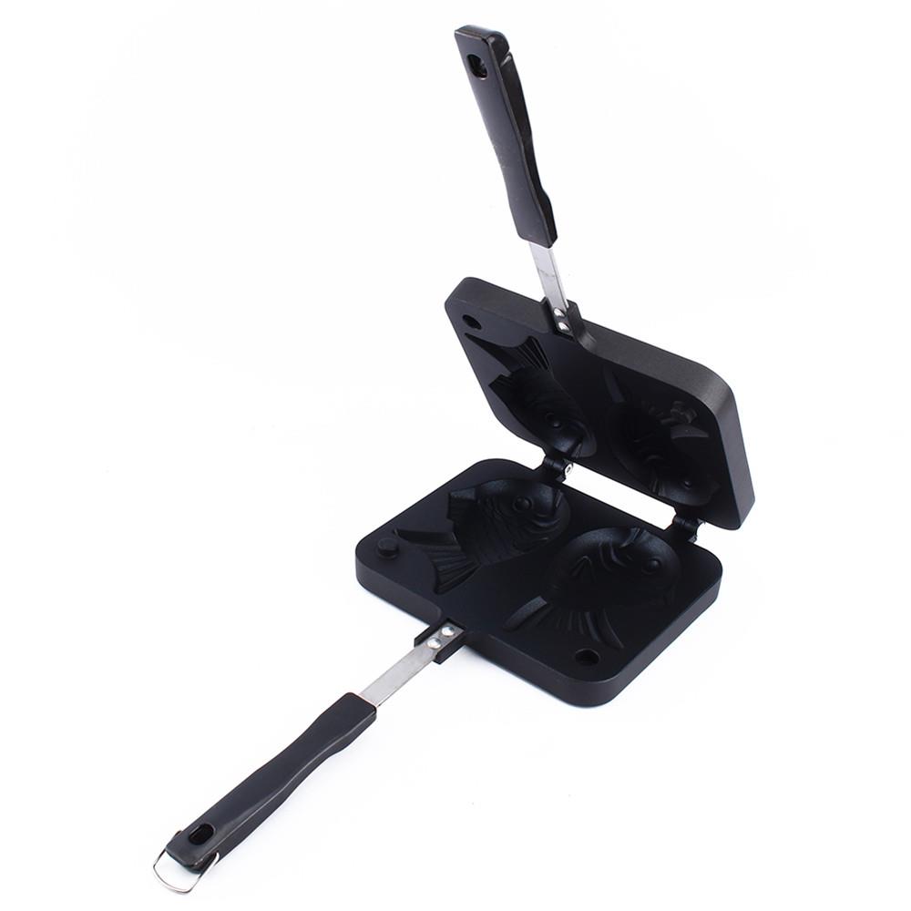 Japanse Vis-Vormige Cake Bakvormen Ijs Vis Kegel Taiyaki Wafel Grill Pan Gas Gebruik Non-stick 2 mallen Plaat Bakken Tool