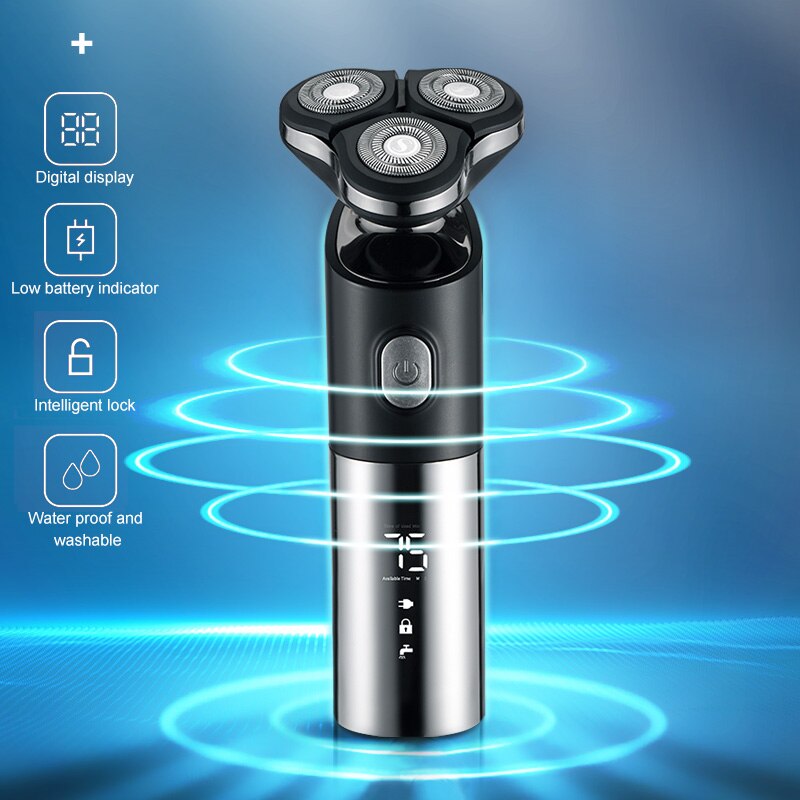USB akumulator trymer robić brody suchy mokro wodoodporna maszynka robić golenia 3D głowy zmywalny brzytwa wyświetlacz doprowadziło golarka elektryczna dla człowieka