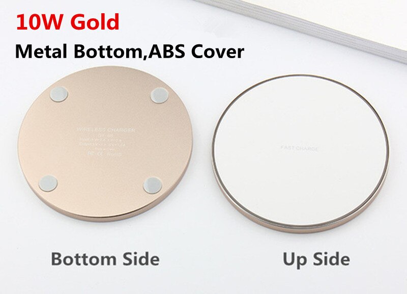 10W/7.5W/5W Metal Qi Wireless Charger for iPhone Xs Max X 8 Plus QC3.0 USB Phone Fast Charging Pad for Samsung Note 9 8 S10 Plus: 10W Gold Metal