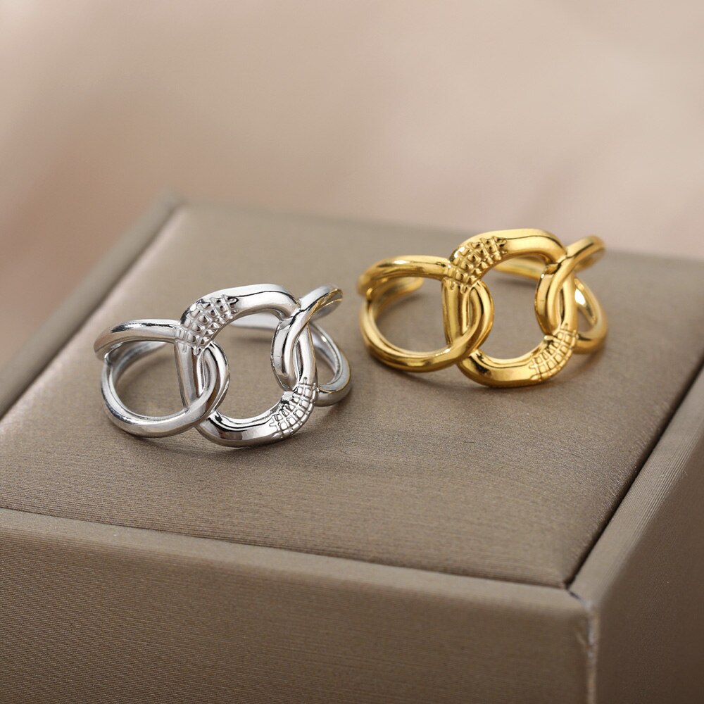 Koreanische kreuzkettenringe für damen, edelstahl, Gold- und silberfarben, verstellbar, partyschmuck, anillos