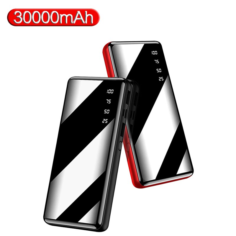 30000 mah banco de potência portátil grande capacidade espelho completo lcd display digital led iluminação ao ar livre carregador viagem telefone bateria