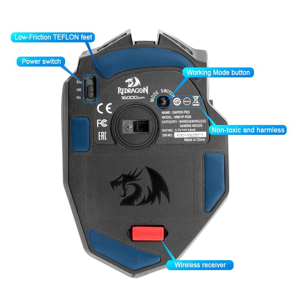 Redragon M801P RGB USB 2.4G Wireless Gaming Mouse 16400 DPI 10 buttons Programmable ergonomic for gamer Mice laptop PC computer