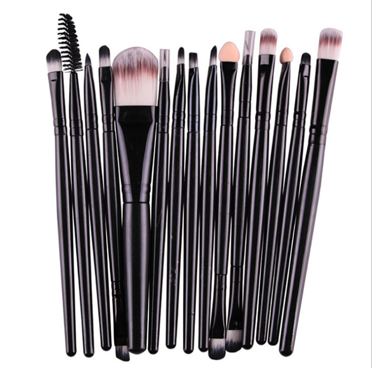 15 st ögonskugga foundation makeup borstar set puder eyeliner ögonfrans läpp make up borste kosmetisk skönhet verktygssats: Svart