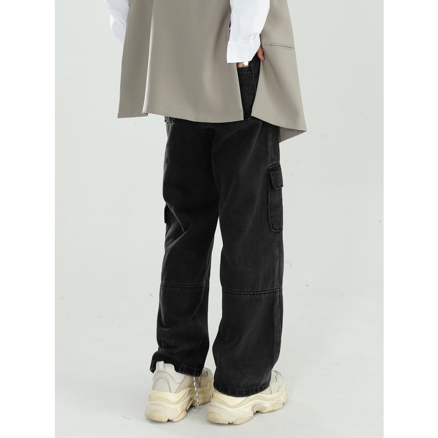 Sort tøj mænd 2022 efterår vintage jeans vaskede løst brede ben bukser straight cargo bukser baggy jeans denim jeans streetwear