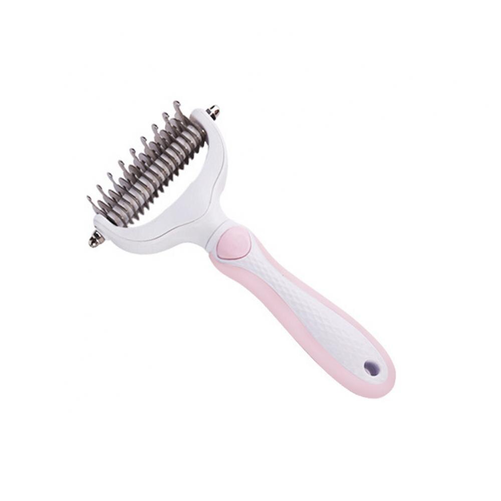 Rake Comb Hair Removal Grooming Tool Comb Cat Dog Hair Fur Knot Brush Double-sided Pet Shedding Pet For Dogs Cats: Pink
