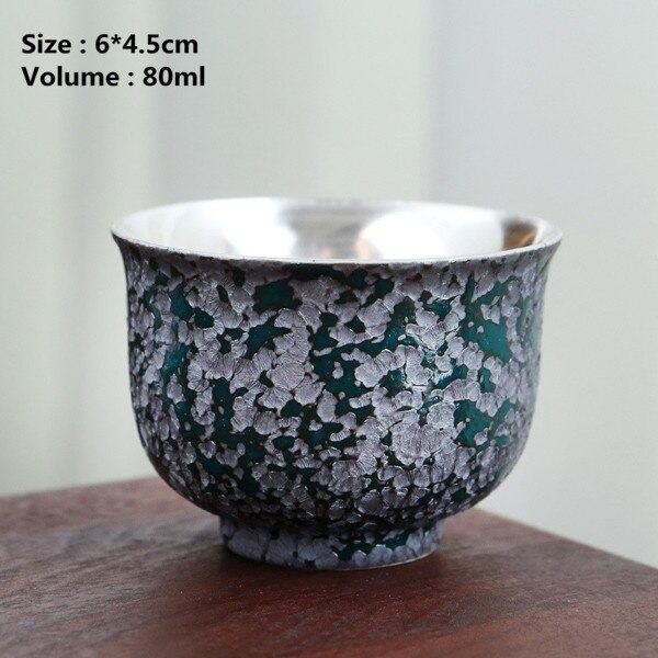 999 Silver Tea Cup Potery Pocelain Small Tea Bowl Japanese Master Cup Vintage Single Tea Cup: D