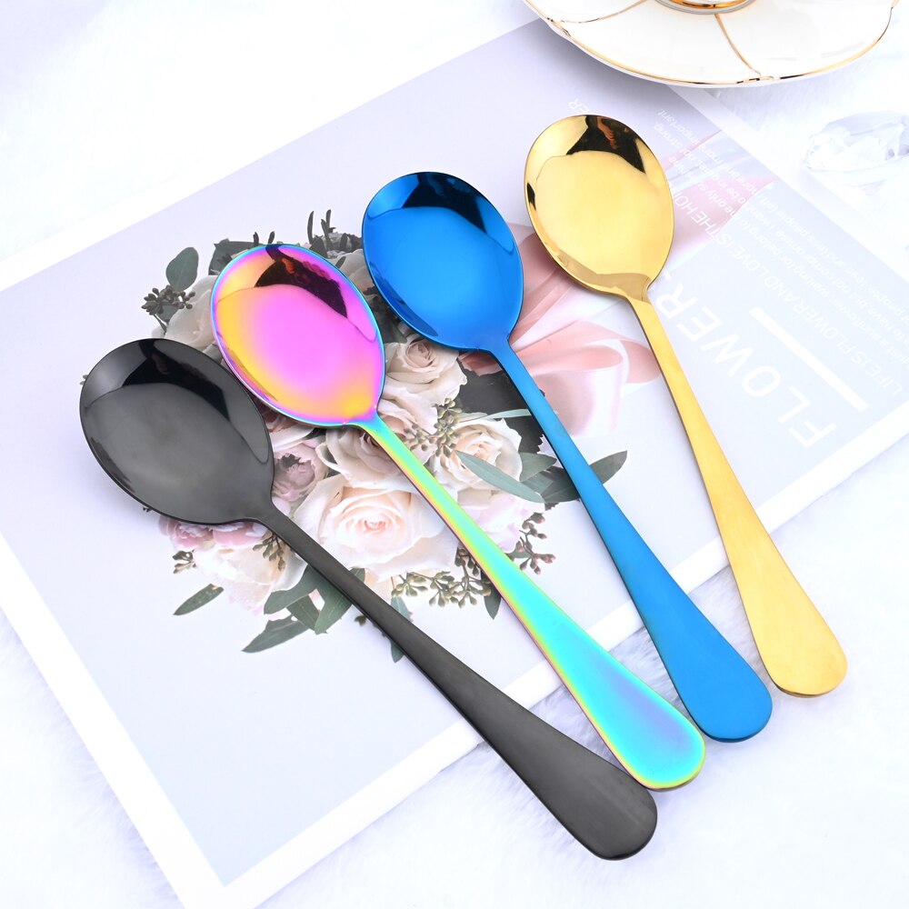 Blue Salad Spoon Fork Serving Spoon Set 2PCS Salad Spoon Stainless Steel Cutlery Set Spklifey Mirror Colorful Unique Spoons