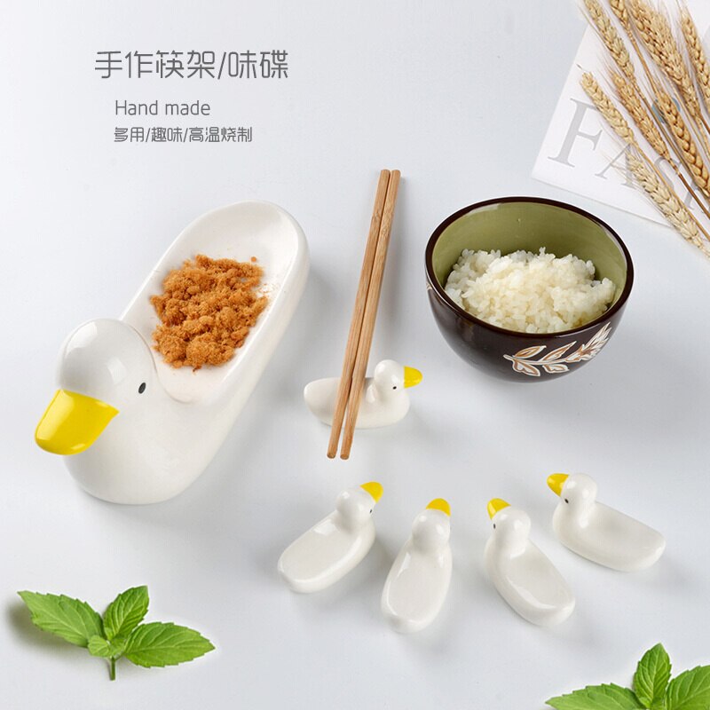 Juego de soporte para palillos de pato, tenedor, cuchara de café, pequeño plato y soporte de pato, herramientas de cocina, , 6 uds.