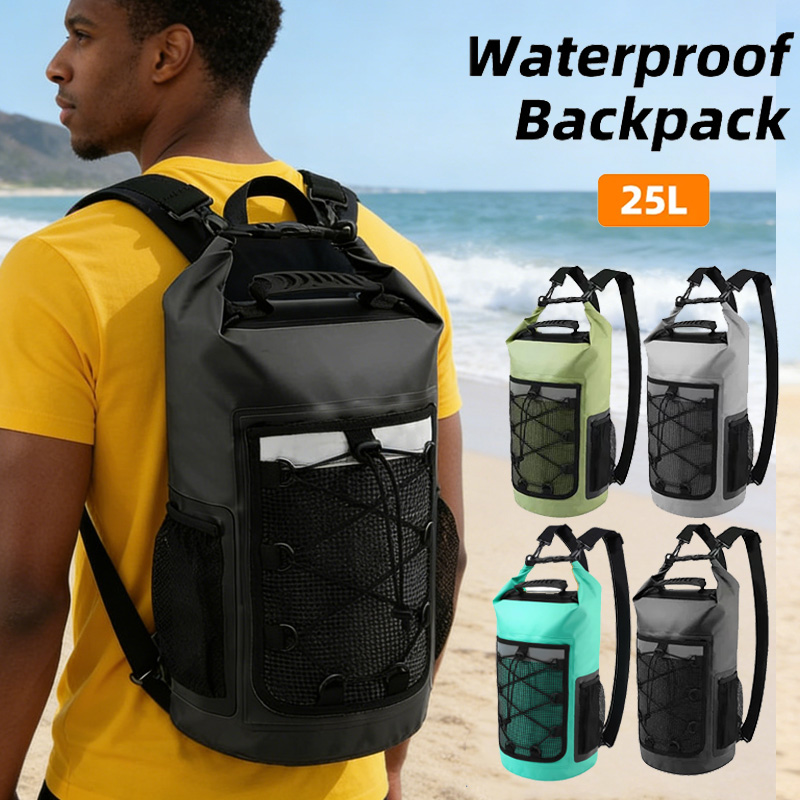 25L Wasserdichter Trockensack Angelrucksack zum Driftfischen, Schwimmen, Flusswanderungen, Schulter-Angeltasche, Köderfischerei-Eimer, Ausrügestochen für Tauchen, Rafting, Kajak