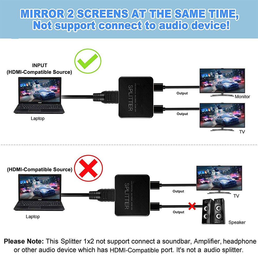 4K HDMI-compatibele 1x2 splitterschakelaar 1 in 2 uit videodistributeur versterker dubbel display voor box pc-monitor projector laptop