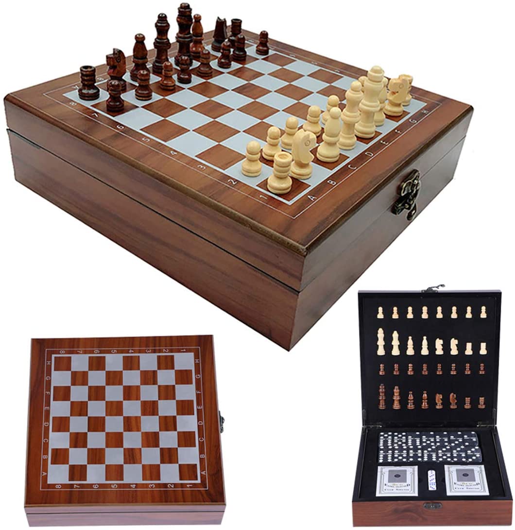 4 In 1 Schaakspel Houten Internationale Schaken Poker Dice Domino Familie Party Entertainment Tafel Board Games (Houten)