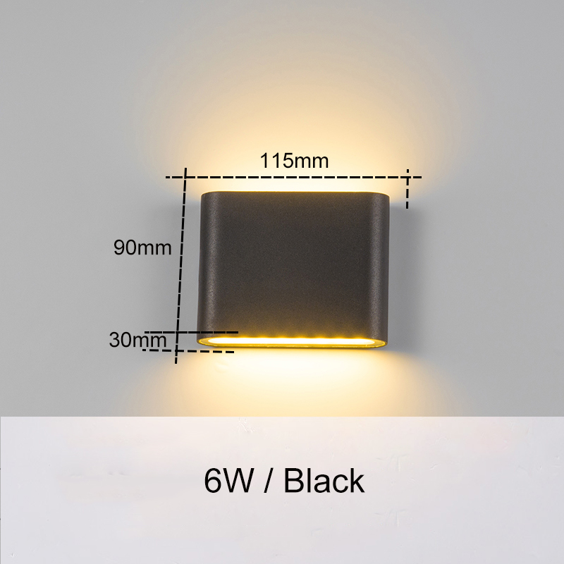 Moderne vandtæt udendørs 18w led væglampe  ip65 aluminium op og ned væglampe have veranda sconce lys 110v 220v zbw 0011: 6w- sorte krop / Varm hvid