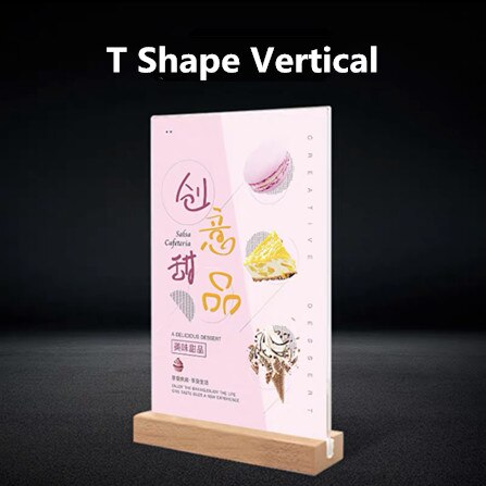 A6 Tampo Da Mesa De Acrílico Stand de Exibição de Carga Inferior Do Retrato Do Estilo de Menu Ad Quadro Perfeito para Restaurantes, Promoções, Molduras: T Shape Vertical