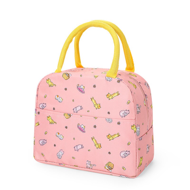 Fiambrera aislante térmica a rayas para niños y mujeres, bolsa de mano térmica para Picnic, fiambrera, color rosa,: Pink cat