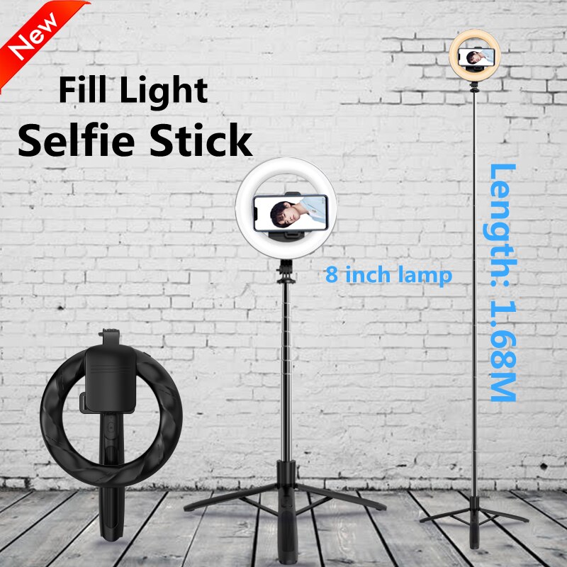 Draadloze Bluetooth Selfie Stok Statief Opvouwbare Handheld Remote Shutter Met Grote Led Ring Fotografie Licht Voor Android Ios