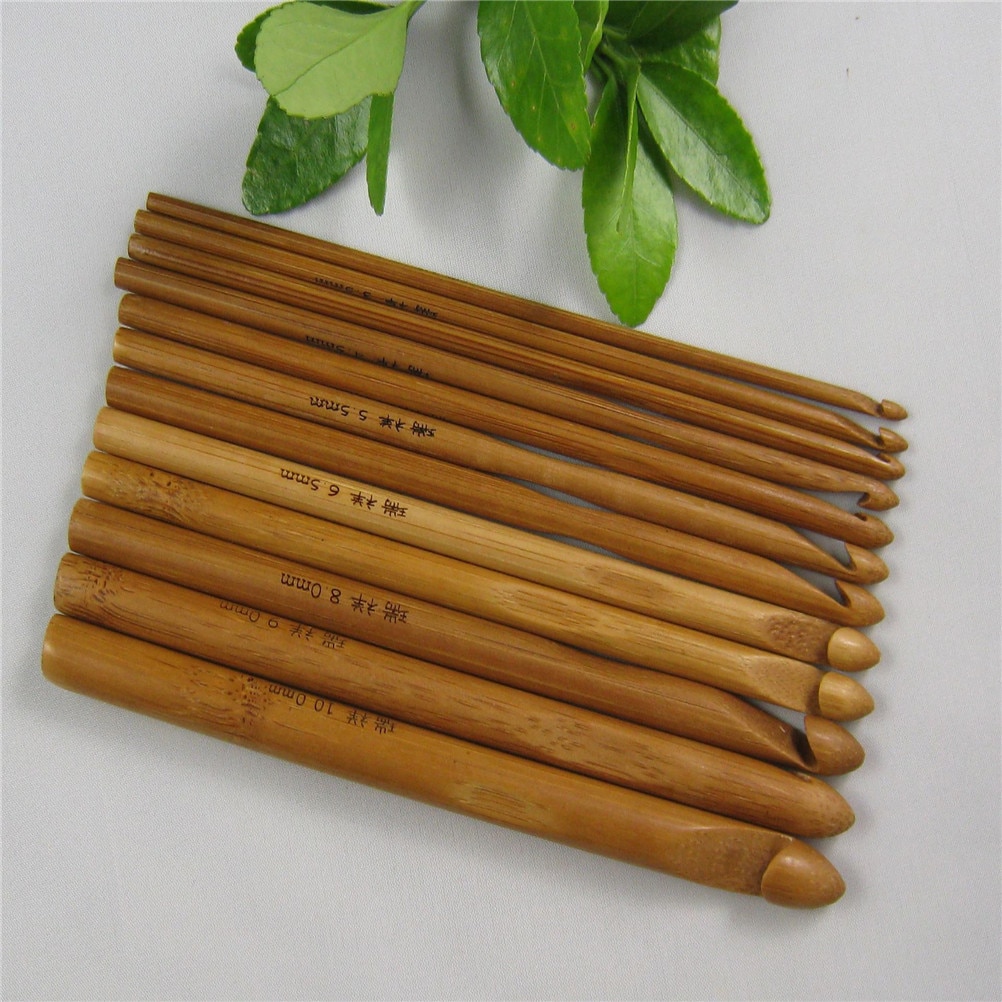 12 Stuks Bamboe Handvat Haaknaald Breien Naald Weave Garen Craft 3-10 Mm Naaien Tool Kit