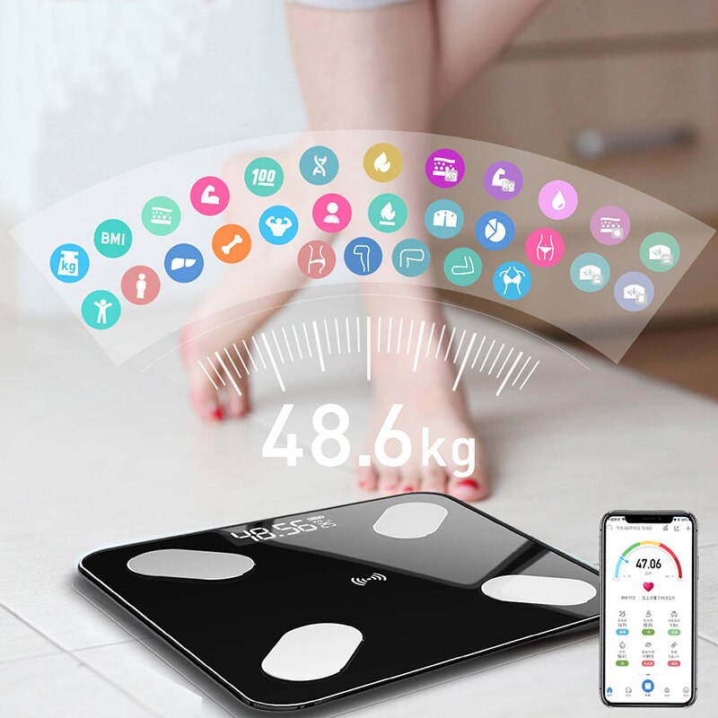 Body Fat Electronic Scale Smart BMI Scale LED Digital Bathroom Smart Wireless Weight Scale Balance Bluetooth APP Android IOS