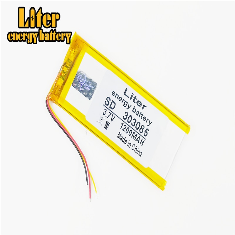 3 line 303085 3.7V 1200mah lithium polymer battery 1200mah interphone 033085 GPS MP3 MP4 MP5 Rechargeable batteries