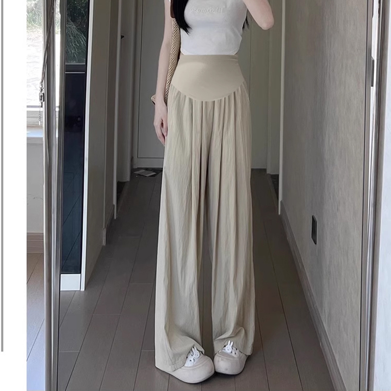 Plus Size Maternity Clothes for Comfortable Pregnant Women Striped Trousers Leisure Clothing Pregnancy Women's Loose Pants: Beige / XL