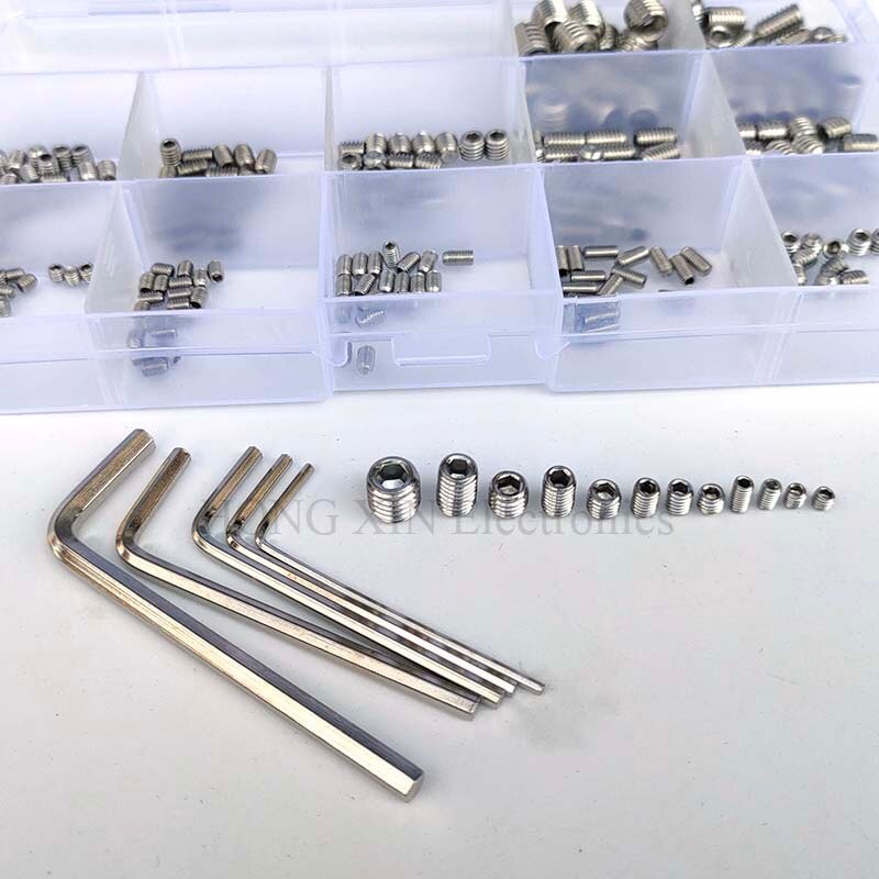 240pcs/Set Cup Point screw M3/M4/M5/M6/M8 Hex Thread Stainless Steel PC Assortment Grub Screws Bolt Assortment Socket kit