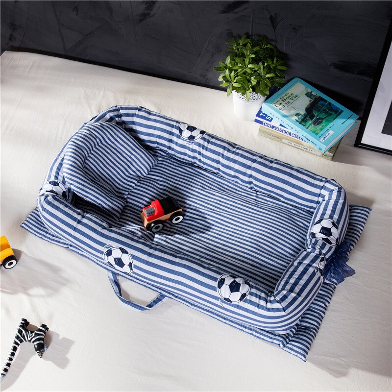 Baby Kinderbox Bed Baby Wieg Pasgeborenen Reizen Babybedjes Gestreepte Gedrukt Kind Lounger Opvouwbare Draagbare Kinderen Katoen Cradle Kid