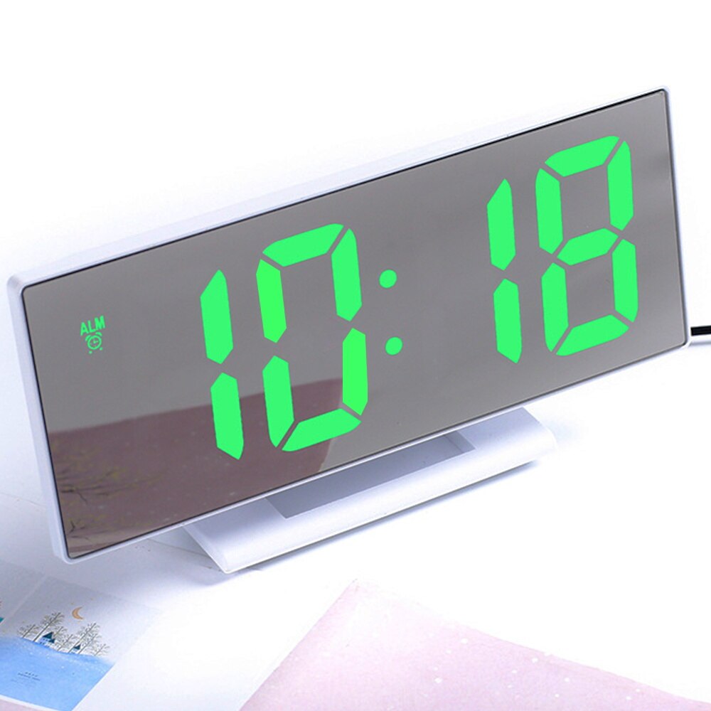 Digital Alarm Clock LED Mirror Electronic Clock Large LCD Display Clocks Noiseless Digital Table Clock With Temperature Calendar: WhiteGreen