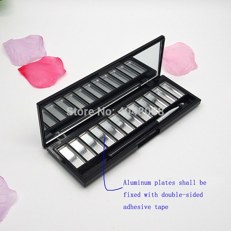 DIY Cosmtic Compact Eye Shadow Palette Rectangle 12 Grids Eyeshadow Container with Mirror Black Empty Lipstick Packing Box 10pcs