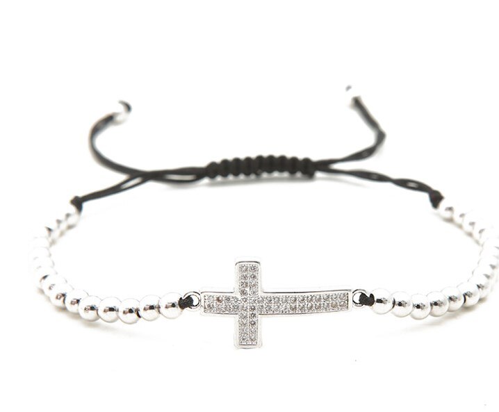 Goud Zilver Micro Pave Cz Zirconia Touw Aangepast Koperen Kralen Armband Xr43 Cross Charm Gevlochten Armbanden: 2