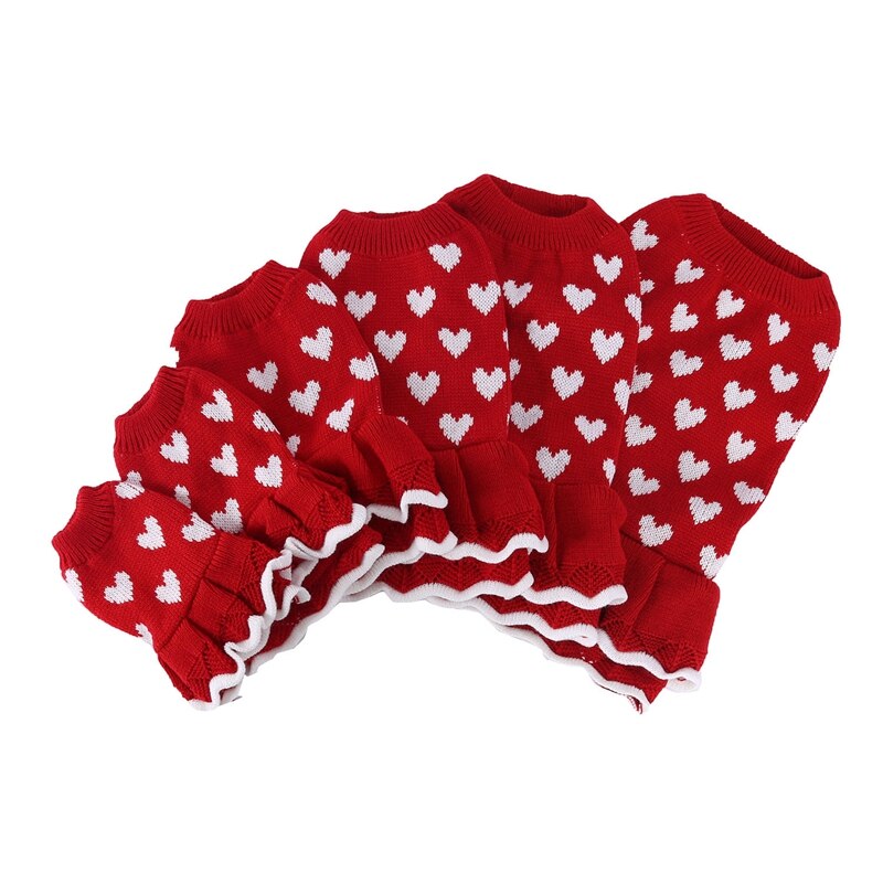 Small dog sweater dress winter warm dog princess dress for female girls red heart puppy dress dog pullover knitwear