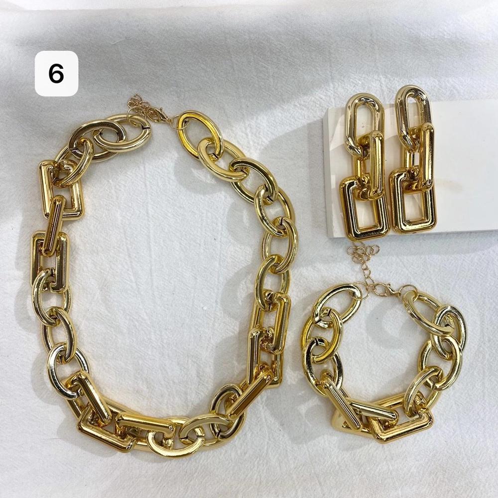 Dames retro gouden dikke kettingset van 3 #39 hiphop punk straatstijl sieraden korte ketting: 6