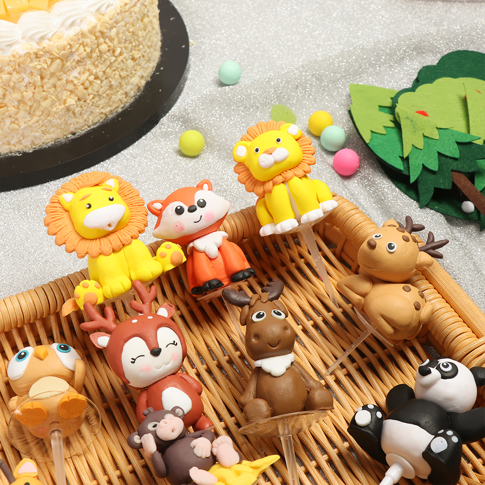 1PC Monkey Giraffe Tiger Lion Cupcake Toppers Birthday Decoration Zoo Cute Forest Animal Cake Toppers for Kid's Birthday Cakes