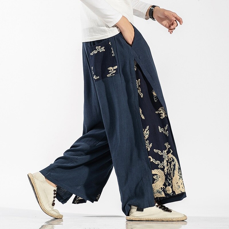Tangdress i kinesisk stil herre lin bomull kung fu løse japanske kimonobukser brede benbukser herrebunn kung fu bukser 10835