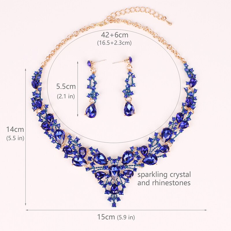 Mode Oostenrijkse Kristallen Oorbellen Ketting Set Indian Bruids Sieraden Sets Wedding Party Kostuum Accessoires voor Bruid Vrouwen