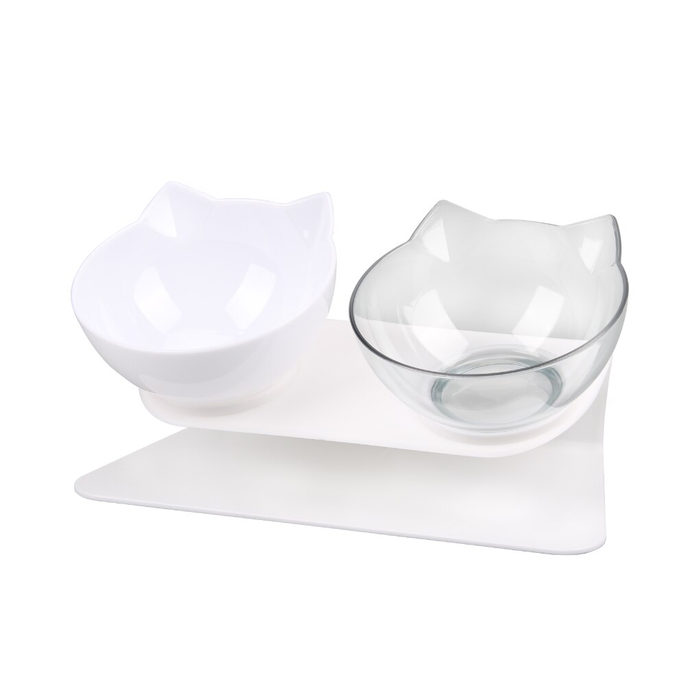 Cat Double Bowl Kitten Bowl Dog Bowl Transparent Material Non-slip Food Bowl With Protection Cervical Transparent Cat Supplies: White-Transparent