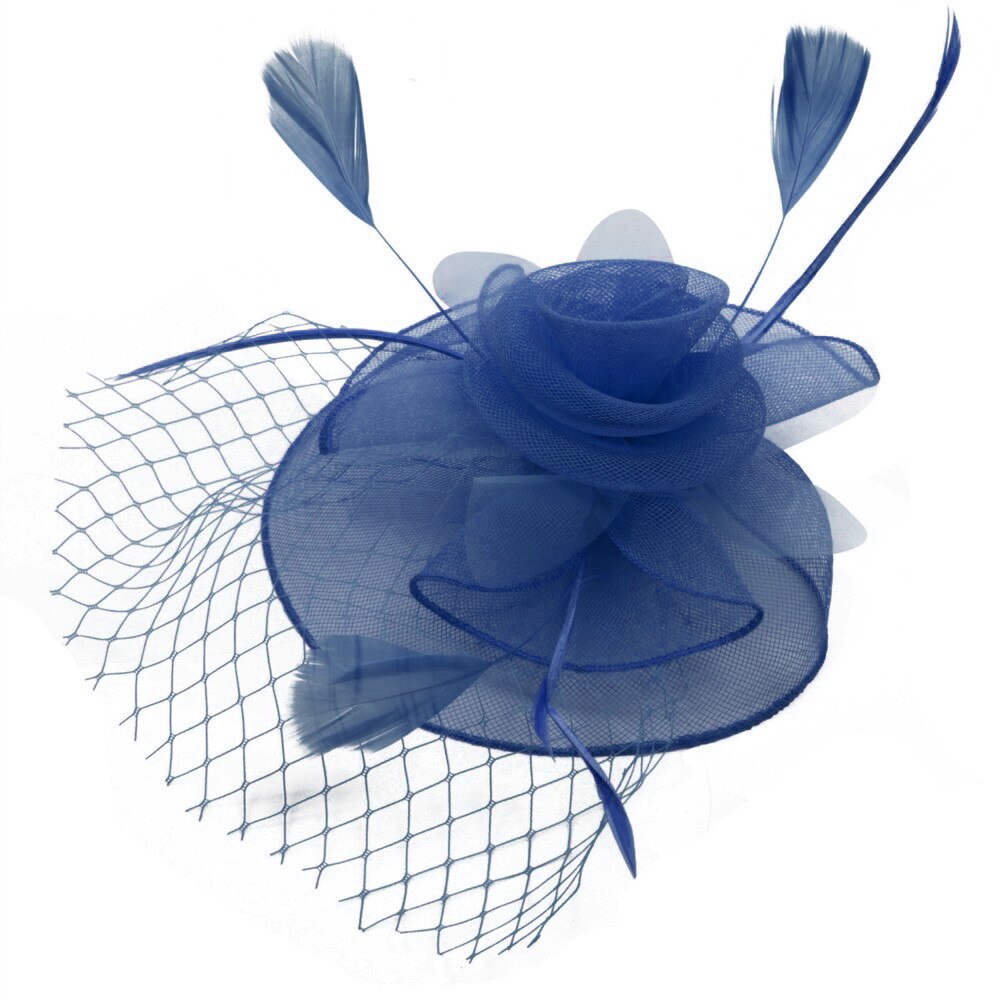 Specielt til dame fest hatte kvinder bryllup fascinator mesh hat bånd fjer fest hat: Flåde