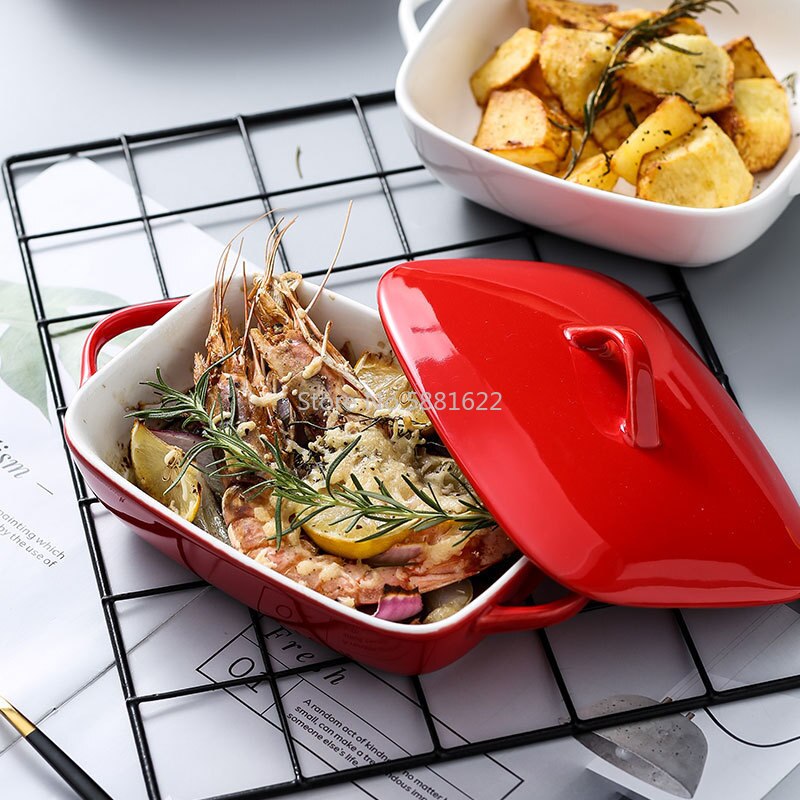 Mikrowelle Ofen sicher Keramik Backen Platte mit Startseite Porzellan Familie Käse Kasserolle Kochen Schüssel mit Deckel