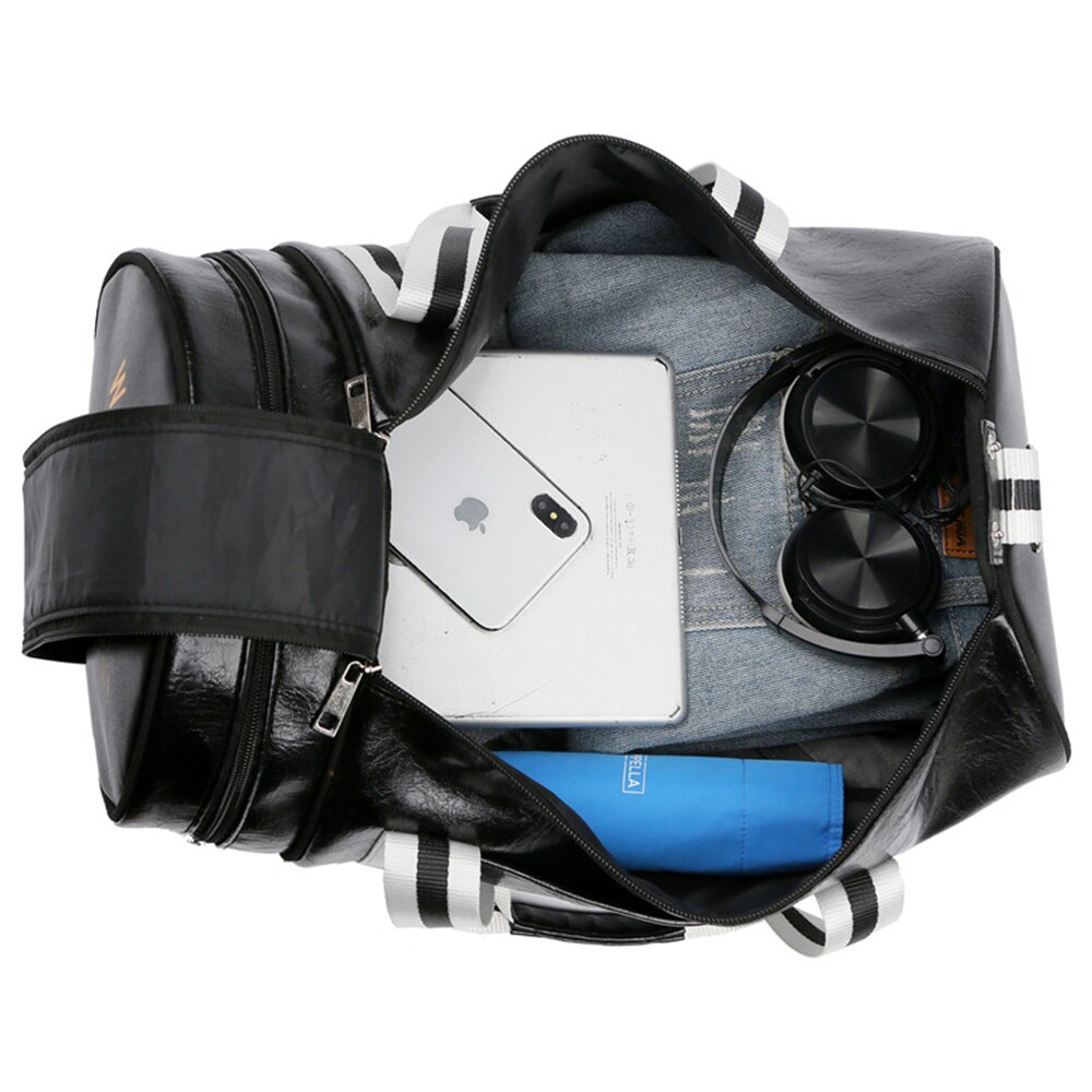Sac De sport en cuir d'unité centrale Fitness Patchwork formation Sac à main d'épaule sport rayé femmes hommes sacs De voyage Tas Sac De Sporttas XA329D