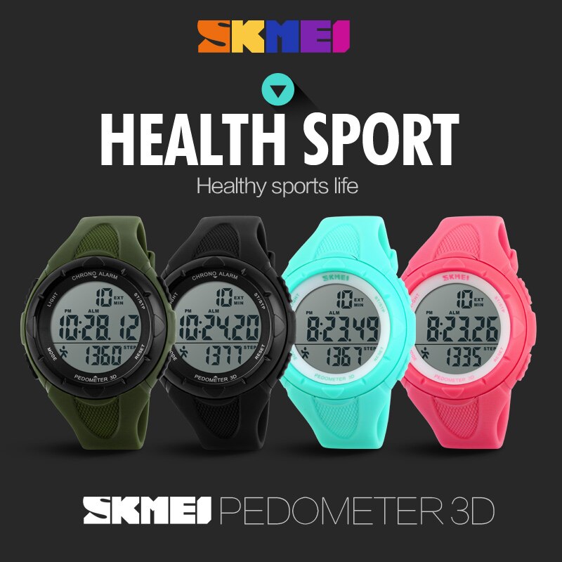 SKMEI Running Sport Horloges Vrouwen Stappenteller LED Digitale Horloges 50M Waterdicht Alarm Kalender Horloges 1108