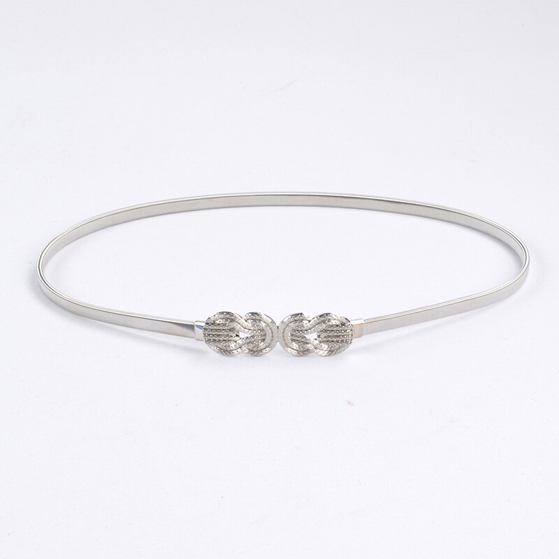 Ceinture avec boucle métallique élastique pour femmes, tenue avec chaîne or/argent, feuilles de fleurs: style 3 leaf silver