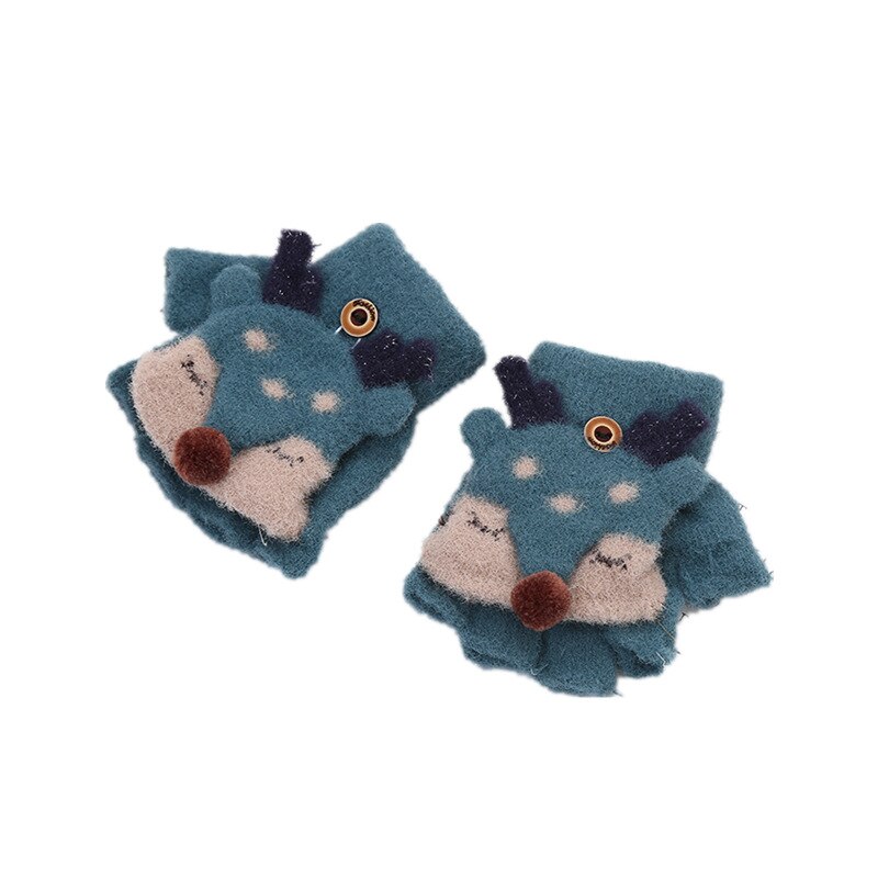 Winter Kinderen Jongens En Meisjes Baby Warm Herten Flip Half Vinger Warme Gebreide Wollen Handschoenen 2ST2