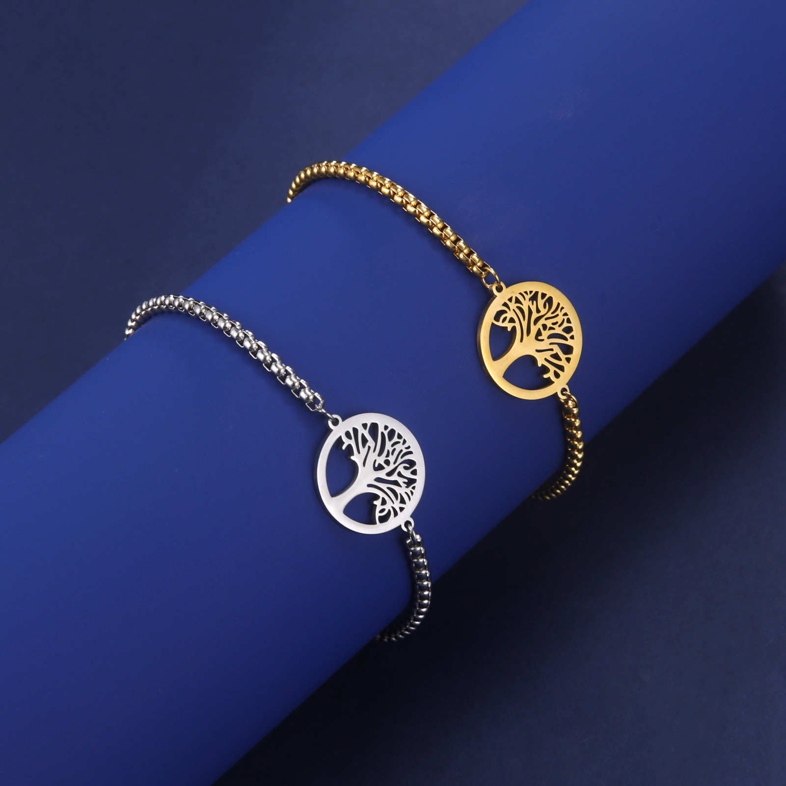 Pulseiras de aço inoxidável para mulheres, pingente life tree, joia clássica, moda, presentes de festa de casamento oco