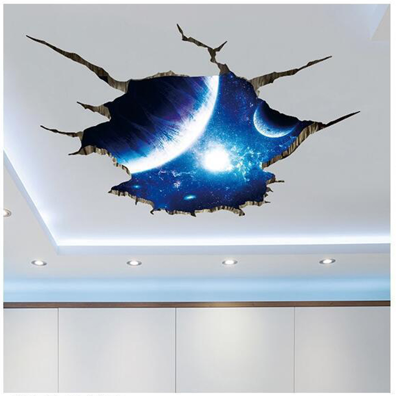 3D Wall Sticker Universe Starry Sky Space Nebula Broken Hole Wall Stickers For Kids Room Baby Bedroom Diy Art Decoration Decals