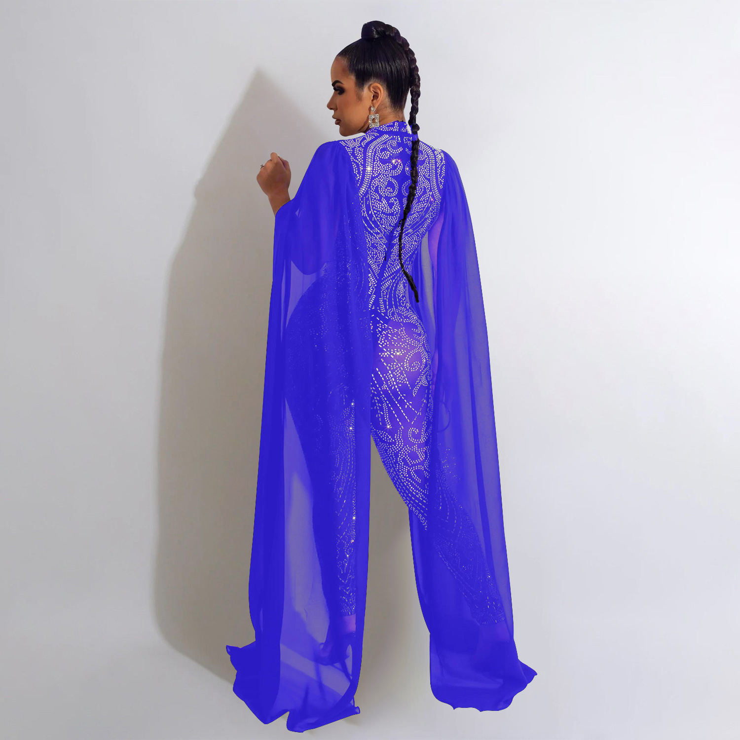 Sjalärm mesh kristall jumpsuit dam jumpsuit lyxig transparent paljetter festjumpsuit födelsedagsset balklänningar