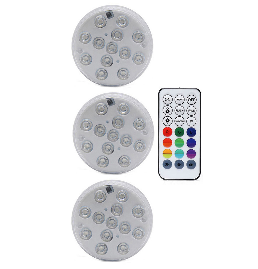 13 LED Remote Controlled RGB Submersible Light Battery Operated Underwater Night Lamp For Swimming Pool Underwater Night Lights: 1 Controller 3 Lamp