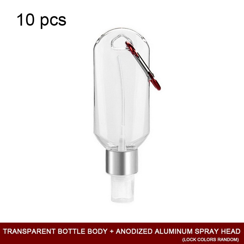 50ml Wall Hanging Refillable Bottles Hand Sanitizer Containers Travel Containers Leakproof Spray Bottle With Lanyard: Silver 10Pc