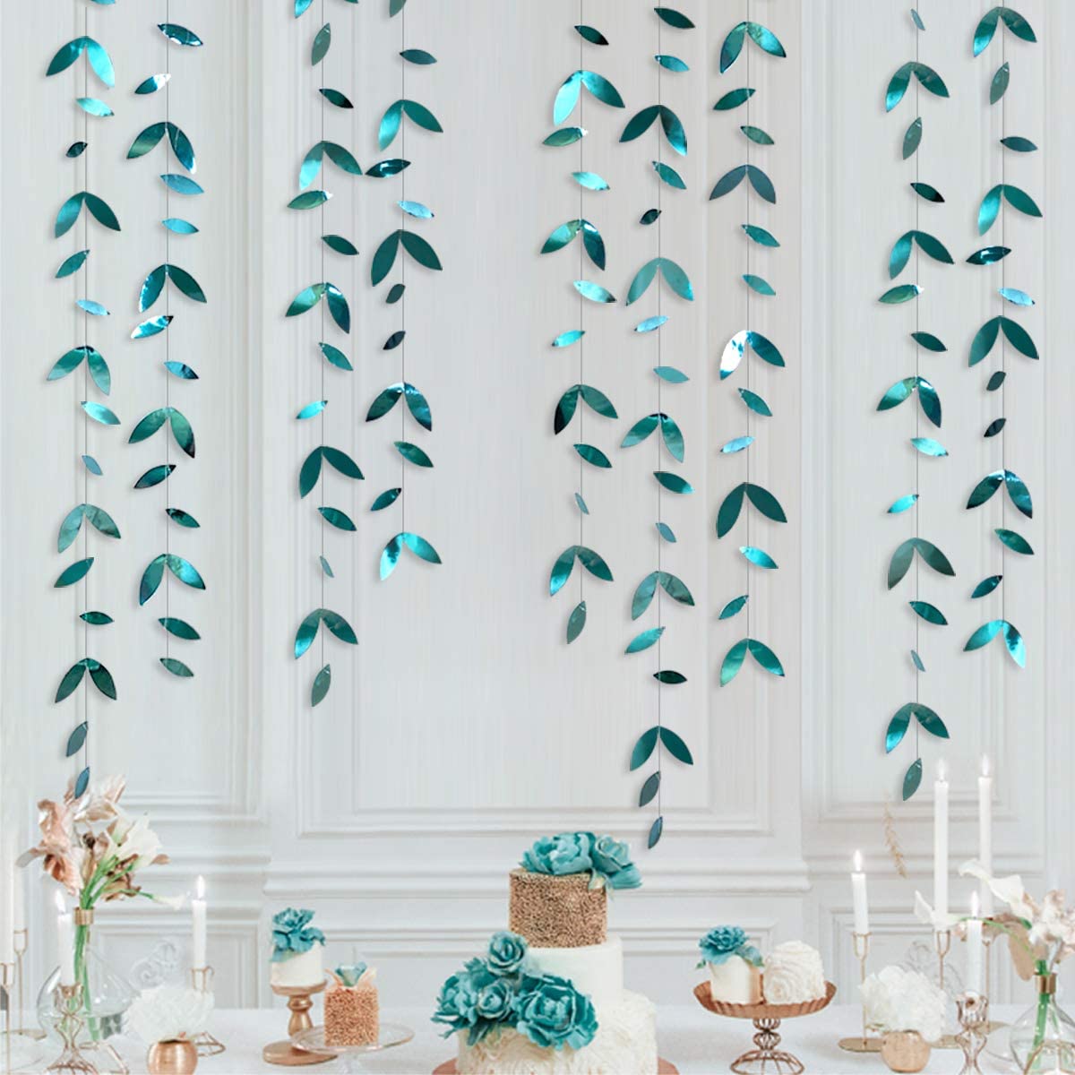 White Wedding Party Decorations Paper Leaf Garland Hanging Leaves Streamer For Bachelorette Engagement Anniversary Bridal Shower: Teal Blue