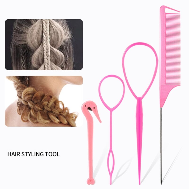 4 Teile/satz Französisch Geflecht Werkzeug Schleife Elastische Haar Bands Entferner Cutter Ratte Schwanz Kamm Metall Stift Schwanz Flechten Kämme für haar Styling